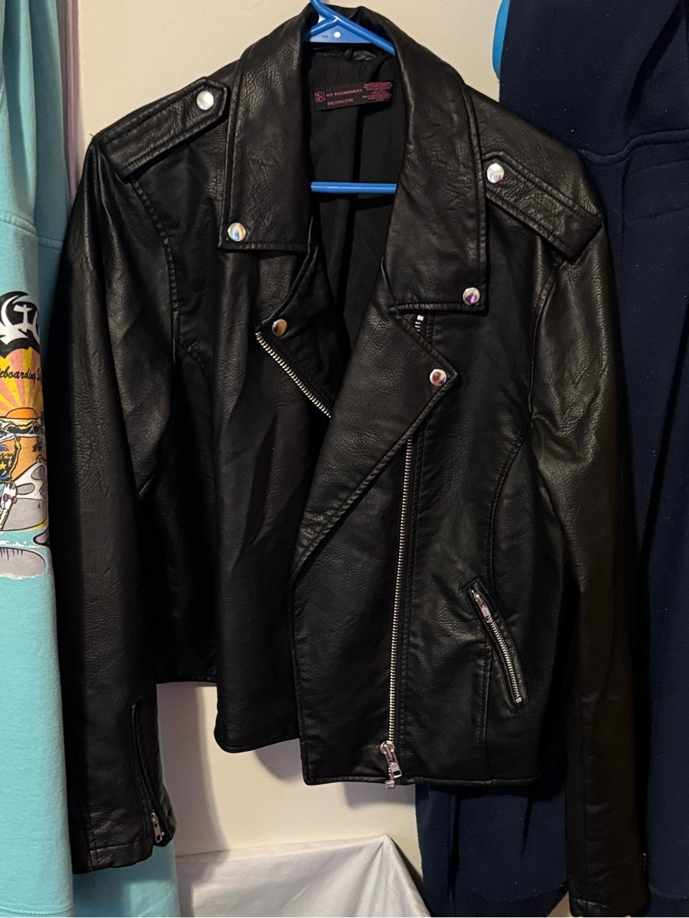 No Boundaries Black Faux Leather Asymmetrical Moto Jacket
